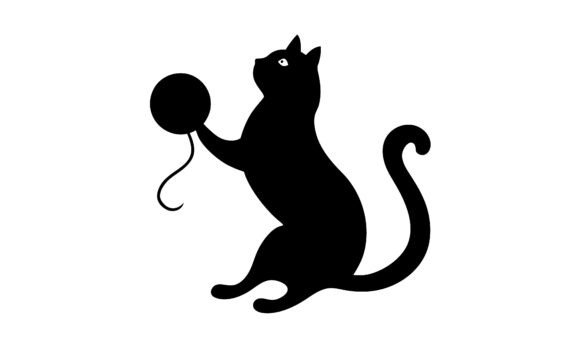 Black Cat Playing with Ball Vector Embroidery