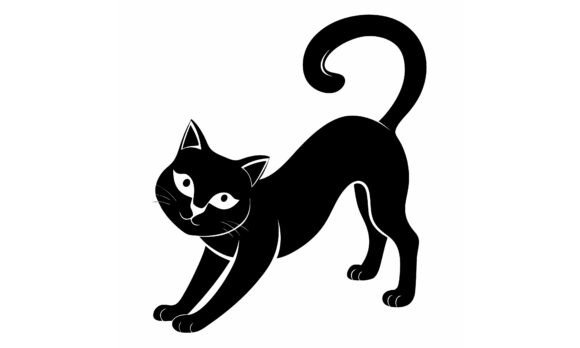 Black Cat Stretching Vector Illustration Review