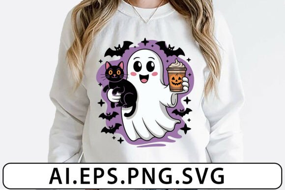 Halloween Ghost with Black Cat Svg