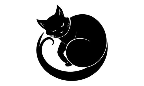 Sleeping Cat Silhouette in Elegant Circu
