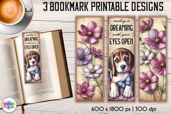 Vintage Floral Bookmark with Cute Puppy